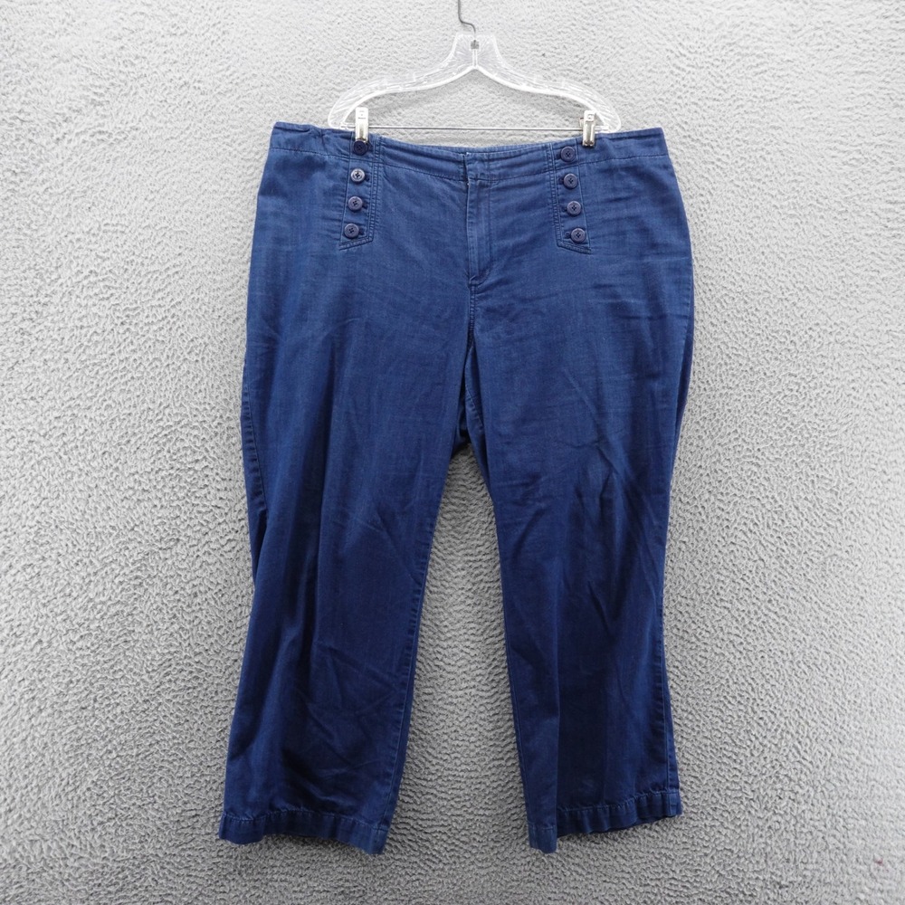 Talbots Button Front Ankle Pants 22WP Navy Blue Women Petites Stretch Casual